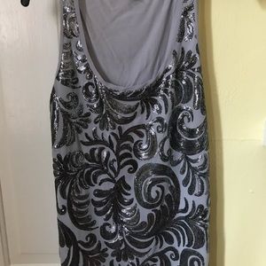 Express Tank! Sequin silver/black. Top is lined 100% rayon. Soft and comfy. Med